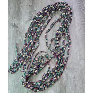 2 LONG Strands Of VTG Plastic Jewel Color Beads Christmas Tree Garland - 26.5"