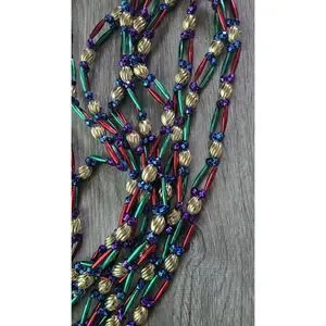 2 LONG Strands Of VTG Plastic Jewel Color Beads Christmas Tree Garland - 26.5"
