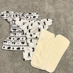 2 Nora's Nursery Black and White Cloth Diapers