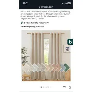 2 Pc Linen Curtains Privacy With Light Filtering Incld 2 Pc Holdbacks Angora-Tan