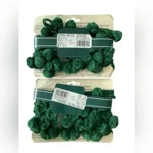 2 Pc Vtg Hunter Green PomPom Dingle Balls Trim Fringe - 168" Total NEW