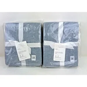 2 Pottery Barn Shams Blue European Flax Linen Hand Stitched 26 X 26 NWT