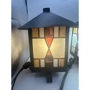 2 Stained Glass 4 Sided Table Lamp Lantern TESTED House Lantern Pagoda 9 Inches