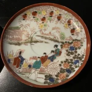 2 Vintage Antique Japanese Hand Painted 5in Plates Saucers0