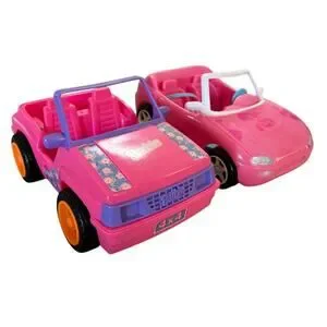 2 Vintage Collectible Pink 90's Barbie Jeep 4x4 and Convertible Vehicles