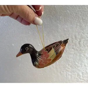2 Vintage Mallard Duck Christmas Ornaments Woven Painted Very Unique Hunter Gift