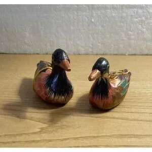 2 Vintage Mallard Duck Christmas Ornaments Woven Painted Very Unique Hunter Gift