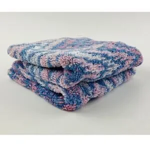 2 Vintage Royal Velvet Fieldcrest Washcloths Rags Pastel Pink Blue Waves Zig Zag