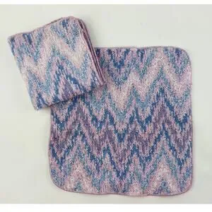 2 Vintage Royal velvet Fieldcrest washcloths rags Pastel pink blue Waves Zig zag