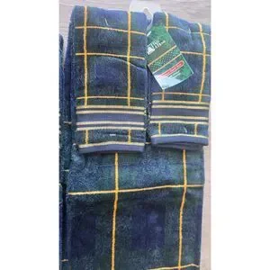 2 VTG Kmart Trim A Home Towel Sets NOS Blue/ Green Plaid With Reindeer Christmas