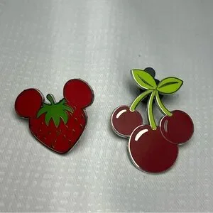 2008 Disney Hidden Mickey Fruit Pins Set Of 2 Strawberry & Cherries