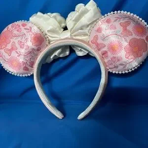 2023 Disney Parks Peach Embroidered Flowers Ruffles Minnie Ears Headband