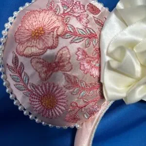 2023 Disney Parks Peach Embroidered Flowers Ruffles Minnie Ears Headband