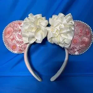 2023 Disney Parks Peach Embroidered Flowers Ruffles Minnie Ears Headband