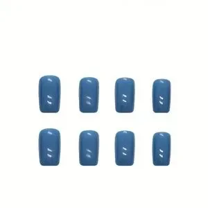 24pcs Glossy Medium Square Nails Haze Blue Full Cover Press On Nails Sweet Cool