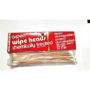 25 Ct ASPEN COTTON SWABS Wood Maintenance Cassette Tape Wipe Head VCR Cleaning