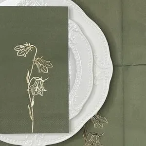 25Pcs Foil Floral Napkins - 2-Ply Disposable Paper Guest Napkin For Wedding