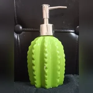 3/10 NEW Ceramic Cactus Soap Dispenser Green Silver *FLAW* Western Southwestern