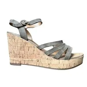 3/$20 Franco Sarto Green Suede Strappy Wedge Sandals (Size: 8)