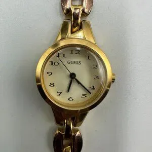 3/$30 Guess Watch Women Gold Tone White Dial 28MM New Battery 6.25 Inch