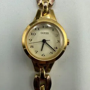 3/$30 Guess Watch Women Gold Tone White Dial 28MM New Battery 6.25 Inch