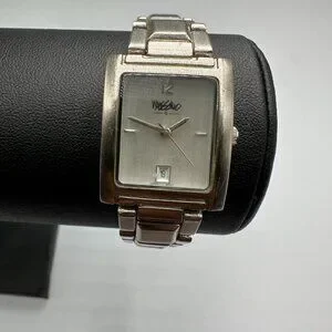 3/$30 Mossimo Watch Women Silver Rectangle Case Date Window New Battery 7.5"