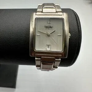 3/$30 Mossimo Watch Women Silver Rectangle Case Date Window New Battery 7.5"