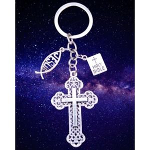 3 X Jesus Christ Cross Fish Christian Holy Bible Charms Keychain Key Chain Ring