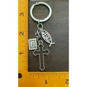 3 X Jesus Christ Cross Fish Christian Holy Bible Charms Keychain Key Chain Ring
