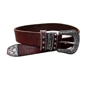 3D embossed silver / leather belt girls belt