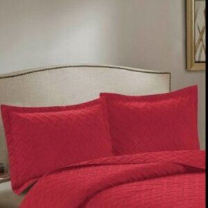 3PC Quilt Bedspread Set Oversized King Mandarin Red
