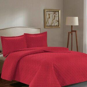 3PC Quilt Bedspread Set Oversized King Mandarin Red