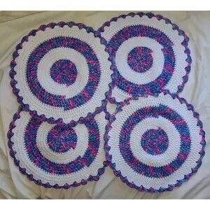 (4) 16.5" Handmade Vintage Crocheted Doilies Placemats Colorful Variegated
