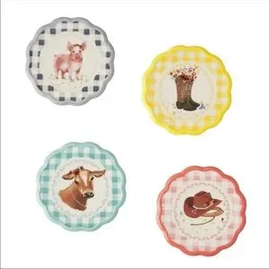 4 Pioneer Woman Novelty Gingham Coasters 3.97 Inches Diameter