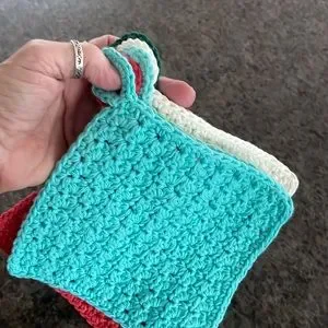 5 Crocheted Dish Cloths / Wash Cloths / Potholders Facecloths Trivet 100% Cotton