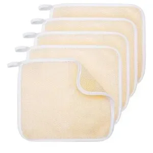 5 Pcs Exfoliating Face and Body Wash Cloths Towel 10.63 x 9.05 Inch(Beige Edge)