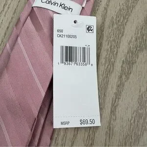 513 - Calvin Klein Tie Pink Stripes CK21100205 Silk Blend MSRP $69.50