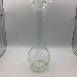 7.5" Crackle Ice Glass Vase Narrow Neck Wavy Fishbowl Mouth Classic Home Decor