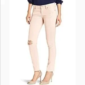 7 for all Mankind pink Cigarette Distressed Destroyed‎ slim Slimming Size 26