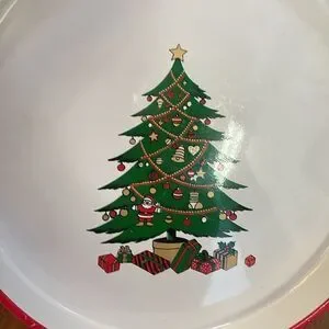 70s Vintage Round Acrylic Christmas Tray with Handles White 13.5” Diameter