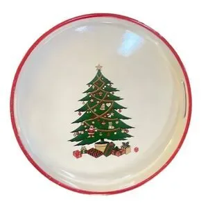 70s Vintage Round Acrylic Christmas Tray with Handles White 13.5” diameter