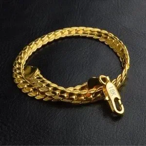 8 Inch 18k Gold Bracelet 5MM Side Chain Bracelet For Woman Man Wedding Jewelry