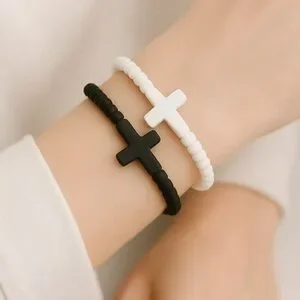 8–Pack Black & White Jesus Cross Bracelets XS Silicone Faith Christian Jewelry