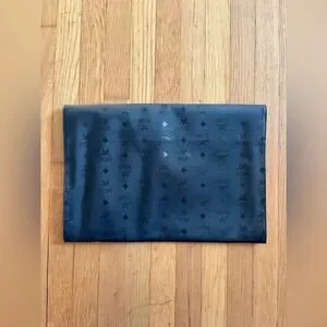 80s Vintage Black MCM Envelope Style Soft Briefcase With Key