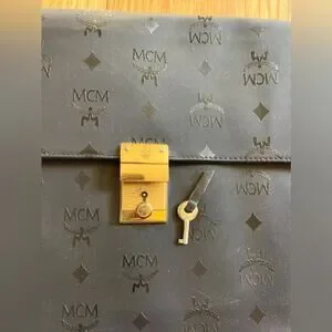 80s Vintage Black MCM Envelope Style Soft Briefcase With Key