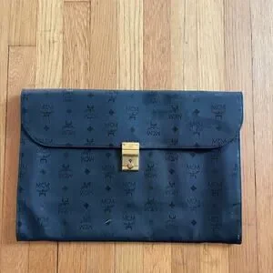 80s Vintage Black MCM Envelope Style Soft Briefcase with Key