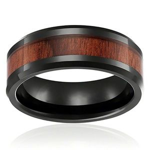 8mm Men Stainless Steel Wood Black Filled Band