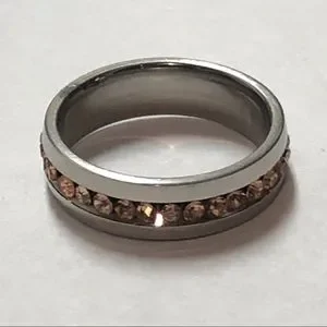 8mm Stainless Steel Simulated Citrine‎ Stone Cigar Band Wedding Rings