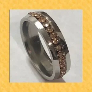 8mm Stainless Steel Simulated Citrine‎ Stone Cigar Band Wedding Rings