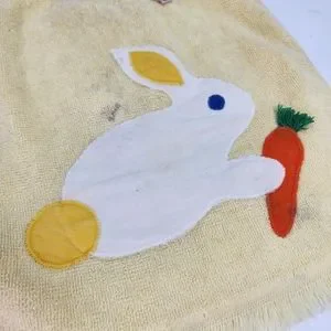 90s VINTAGE HAMCO Baby Bunny Rabbit Pullover Terry Cloth Towel Bib Yellow